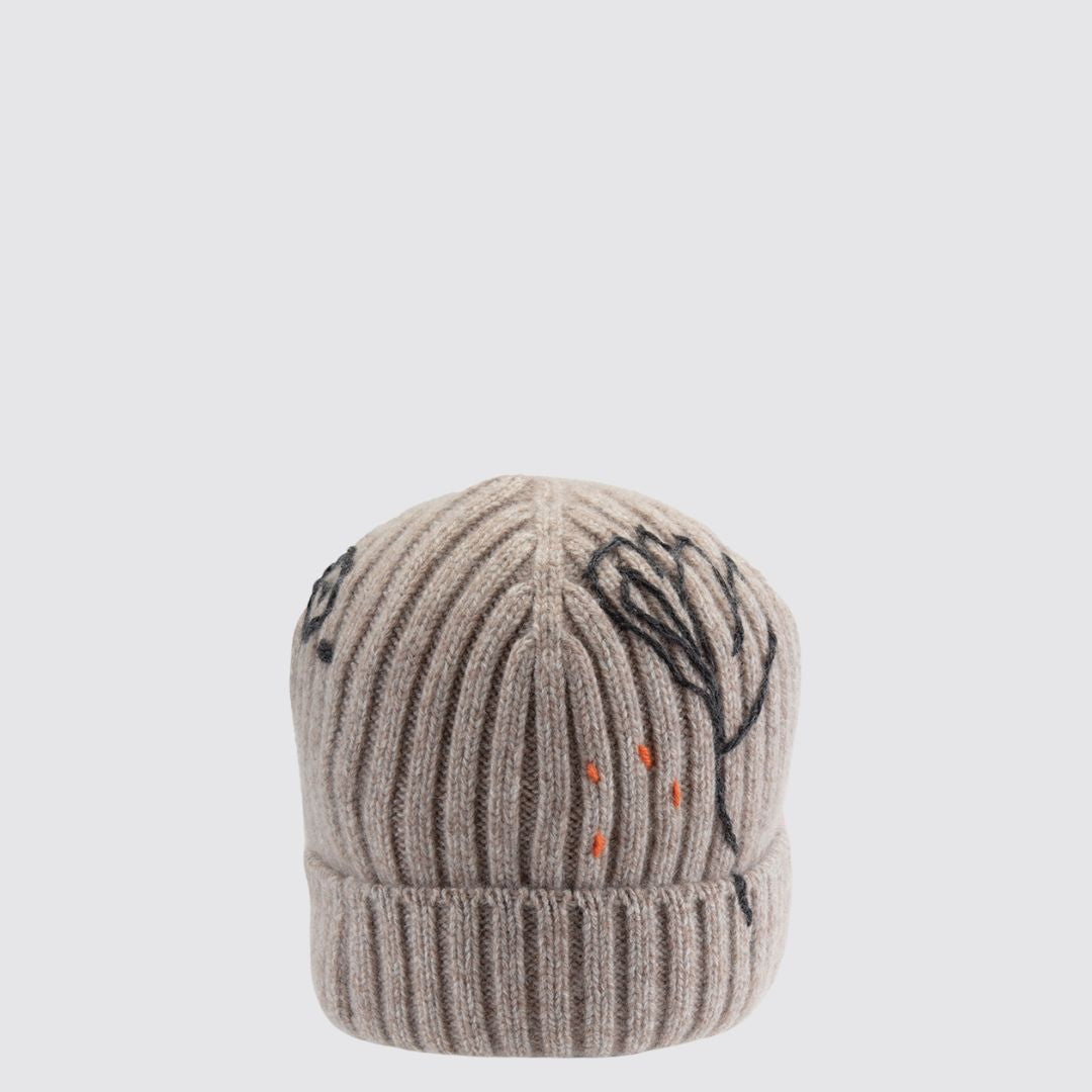Beige Embroidered Cashmere Hat