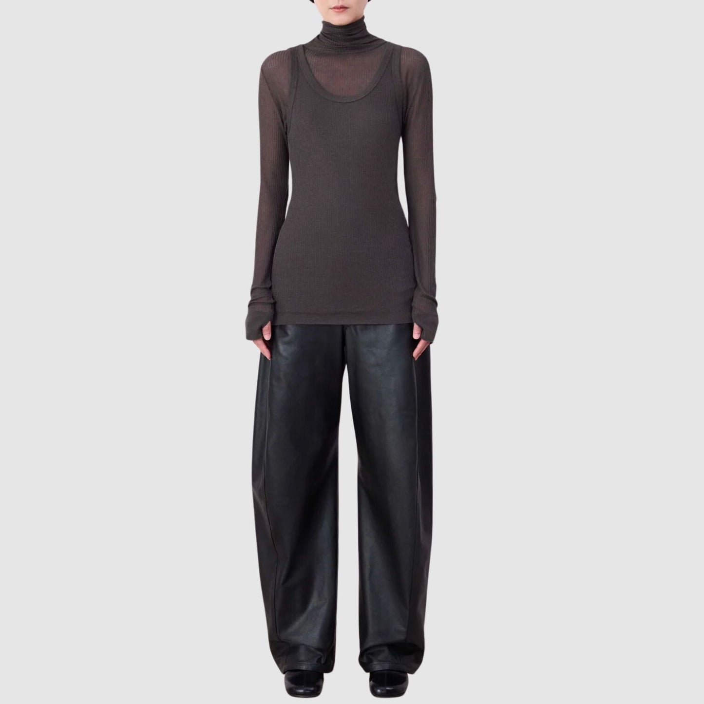 LEMAIRE Seamless Rib Tank Top in Dark Brown