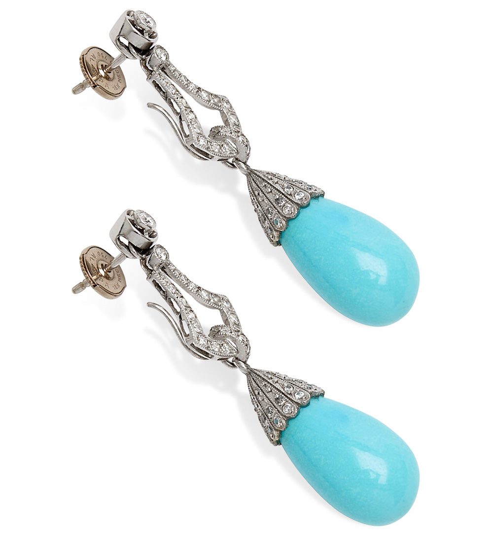 Vintage Jewelry - Turquoise Diamond Drop Earrings