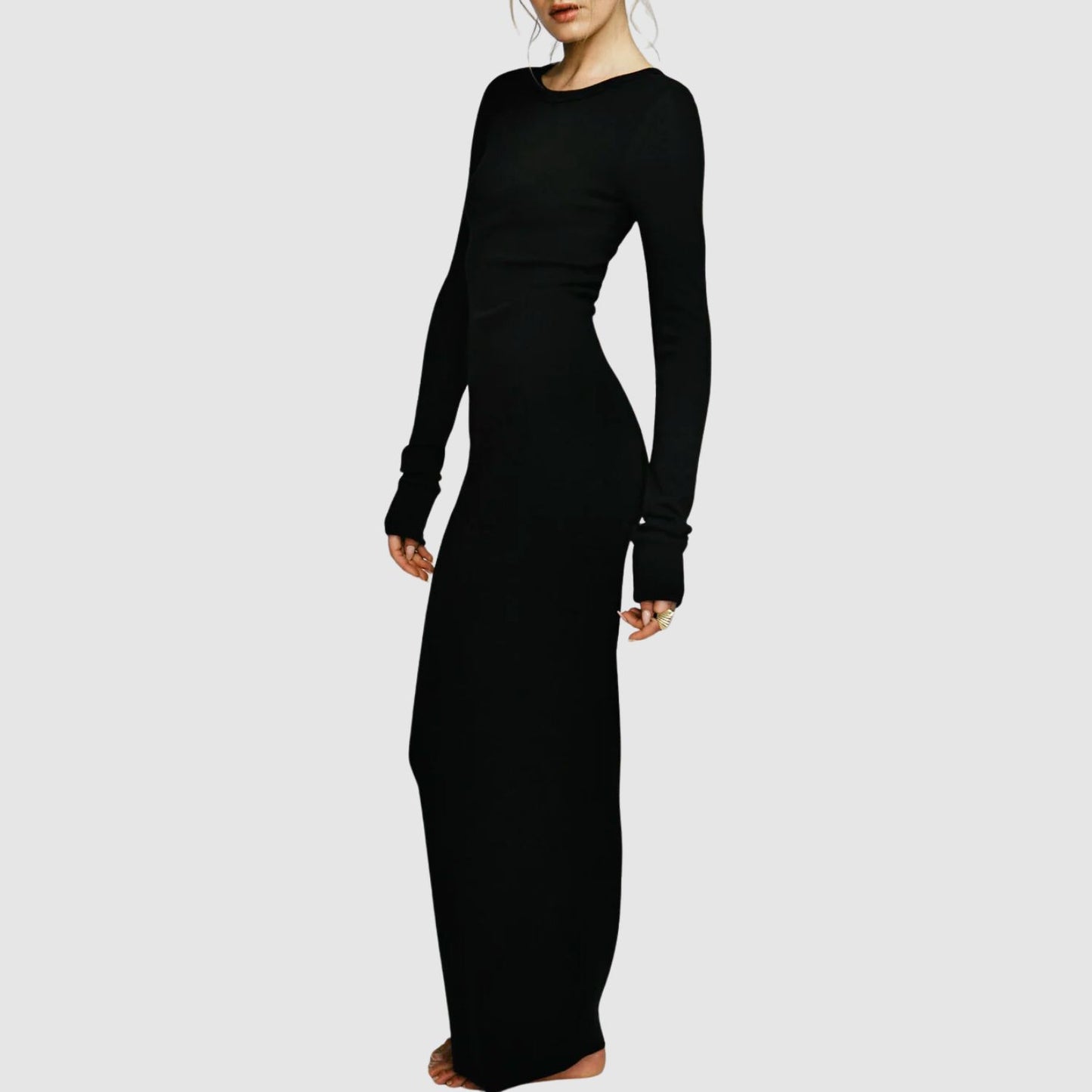 Eterne Long Sleeve Crewneck Maxi Dress