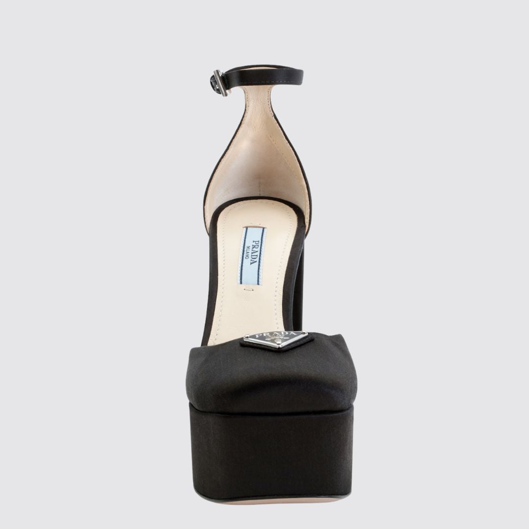Prada Platform Satin Heels in Black