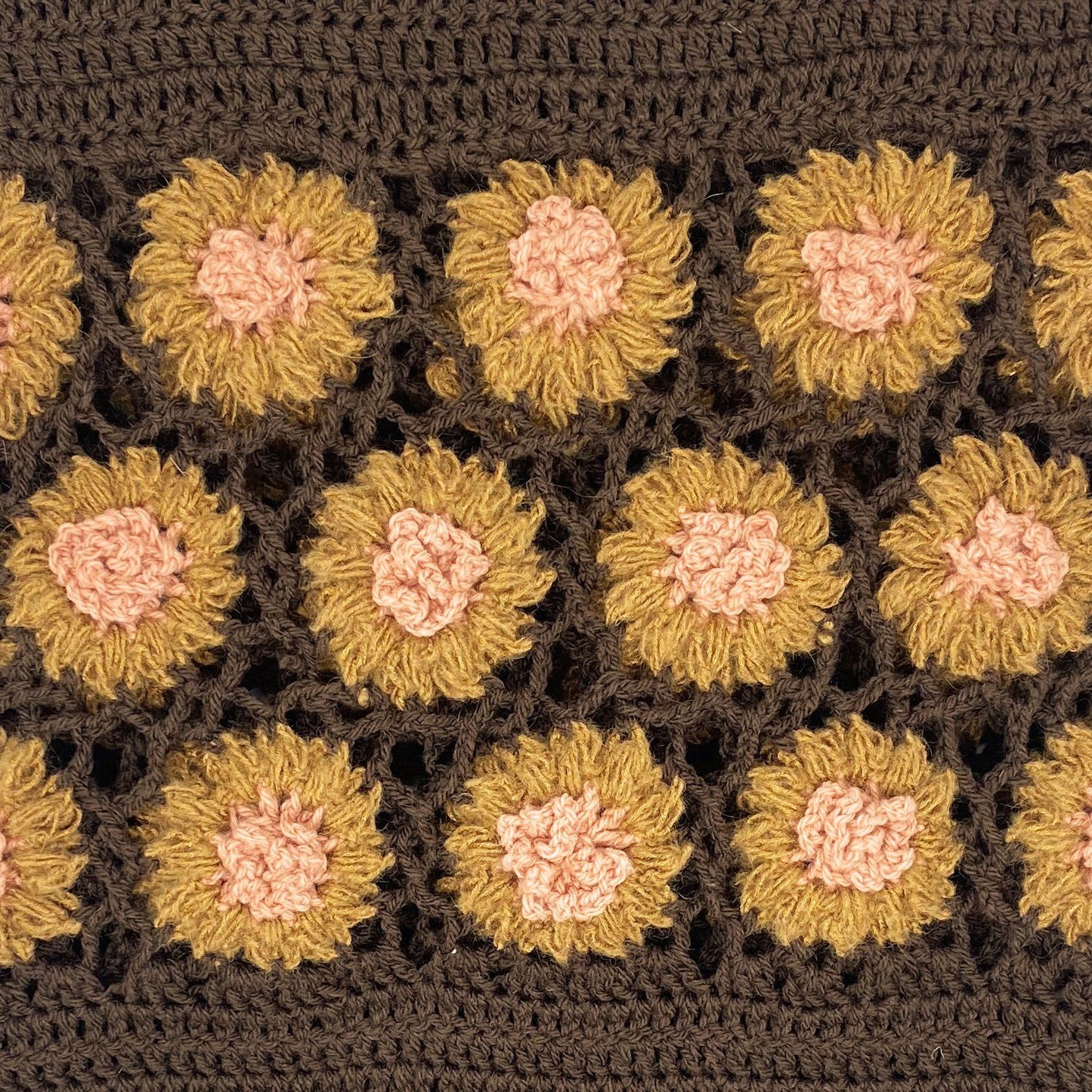 Hand-Woven Blue Throw Blanket With Daisy Flowers Close Up Flowers View