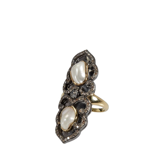 Vintage Jewelry Art Deco Style Pearl and Diamonds Ring
