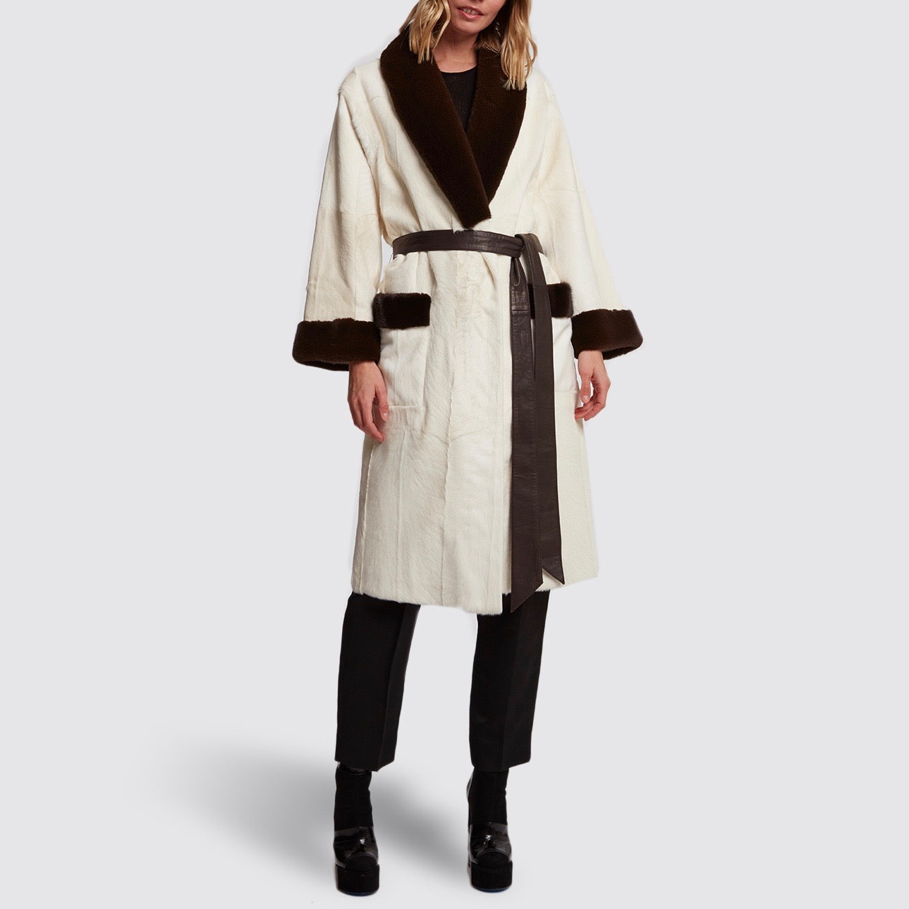 Beau Souci Izmir Coat in White and Brown