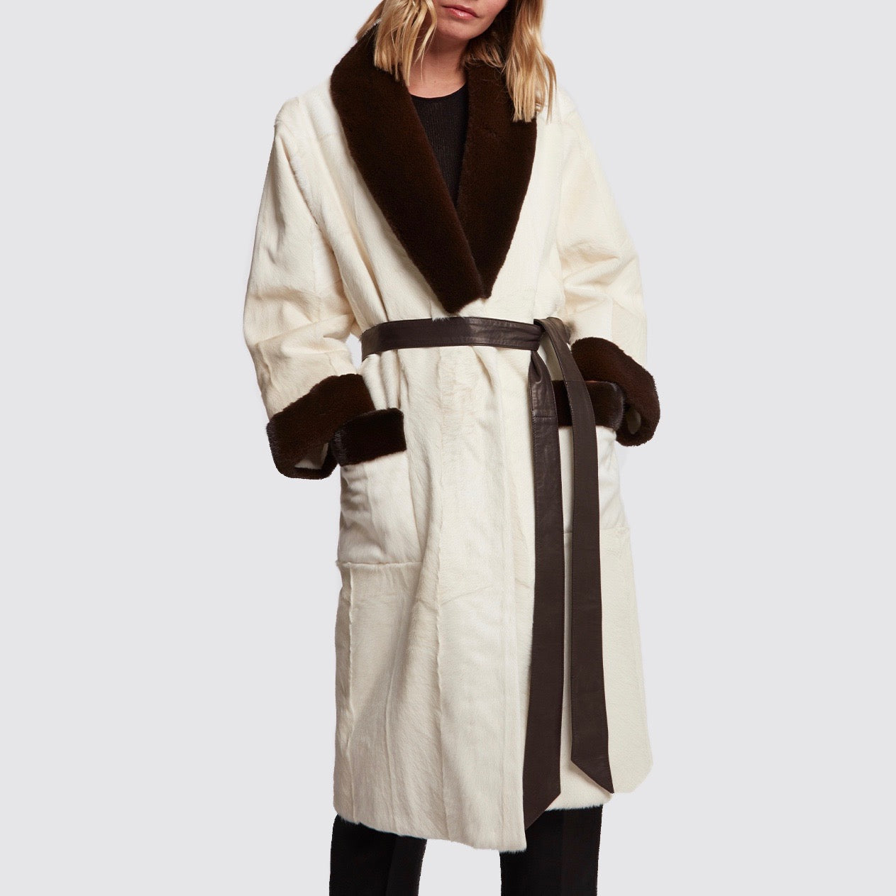 Beau Souci Izmir Coat in White and Brown