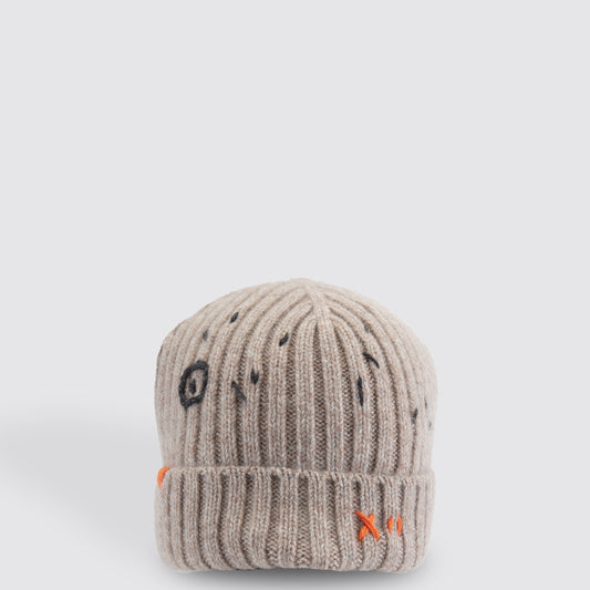Beige Embroidered Cashmere Hat 1