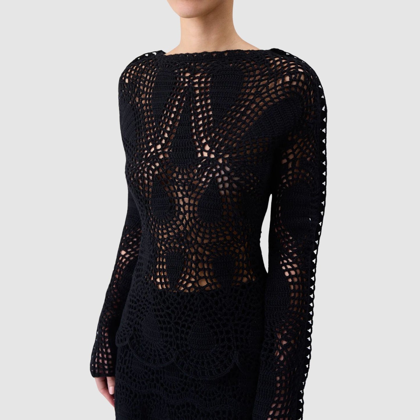 Gabriela Hearst Capps Crochet Top in Black Wool Cashmere