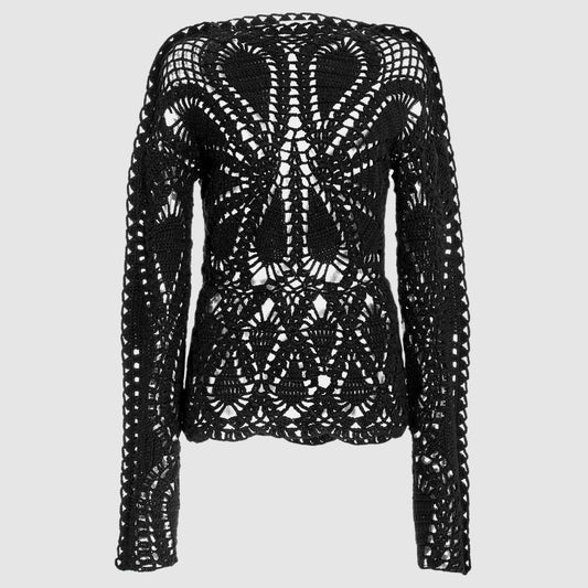 Gabriela Hearst Capps Crochet Top in Black Wool Cashmere