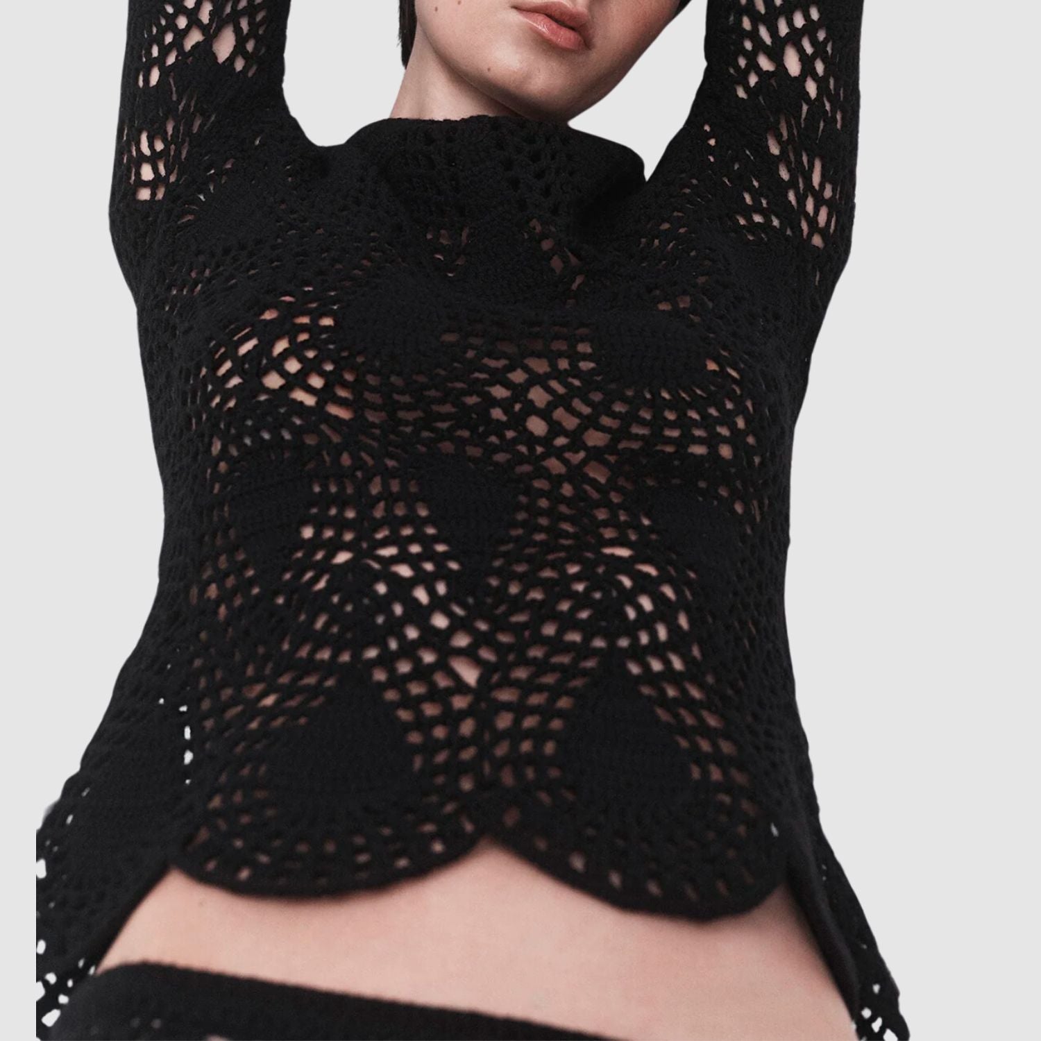 Gabriela Hearst Capps Crochet Top in Black Wool Cashmere