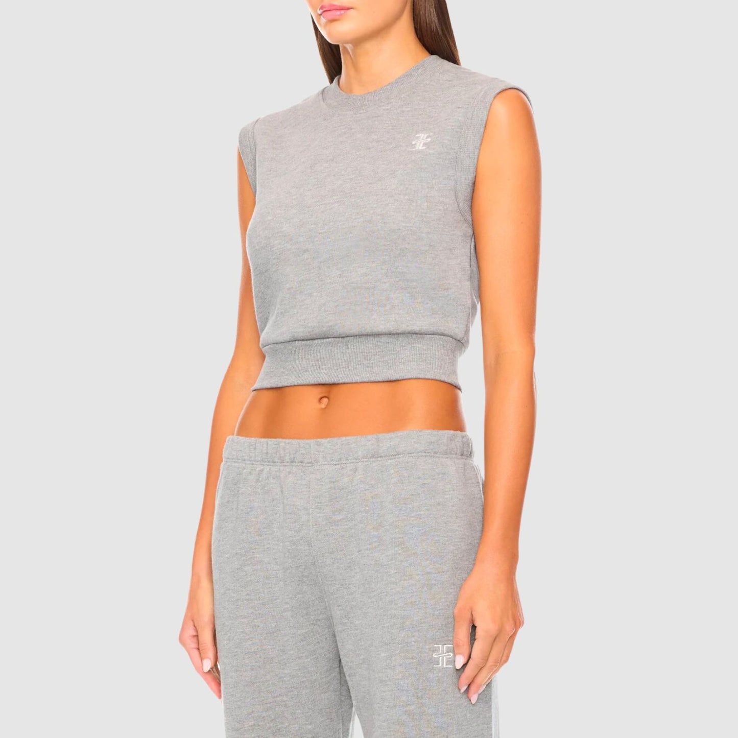 ÉTERNE Sleeveless Crewneck Top in Heather Grey