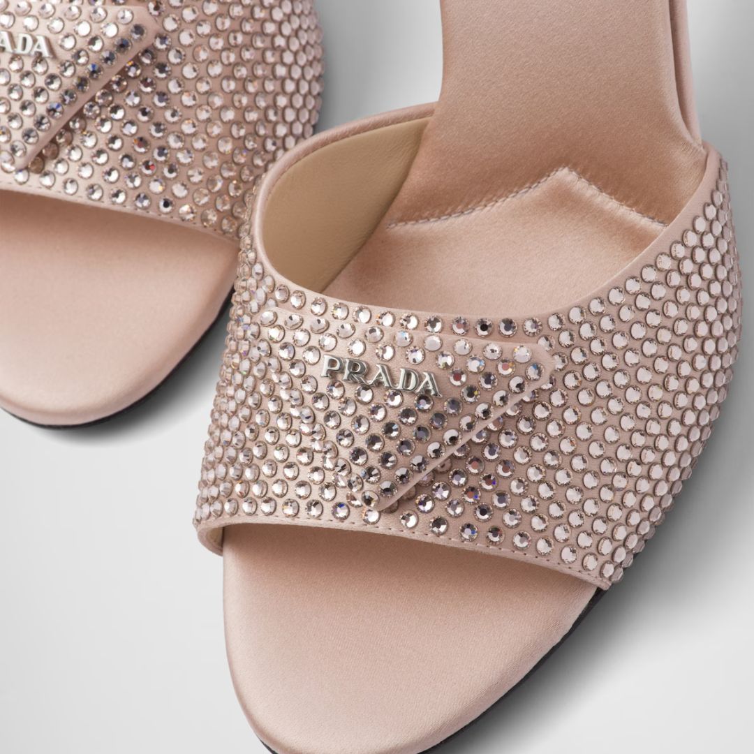 Prada | Satin Heels with Crystals Close Up