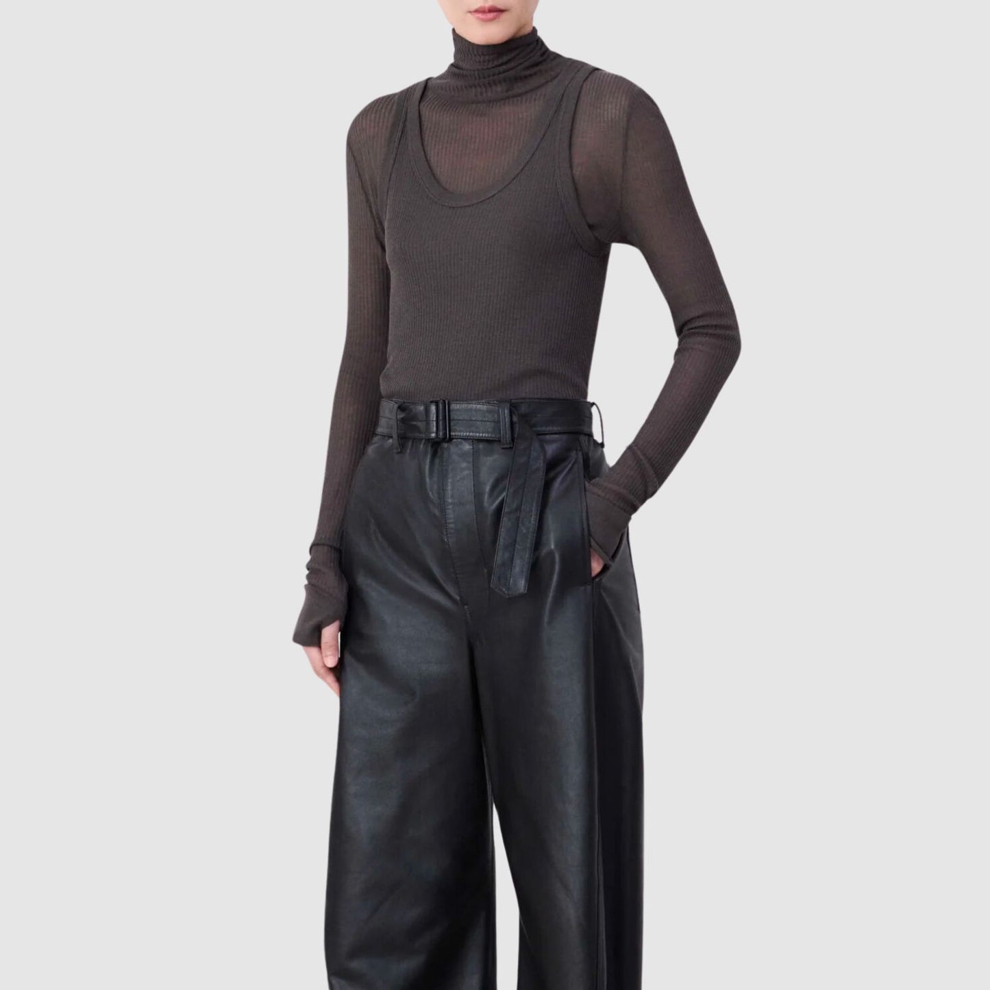 LEMAIRE Seamless Rib Tank Top in Dark Brown