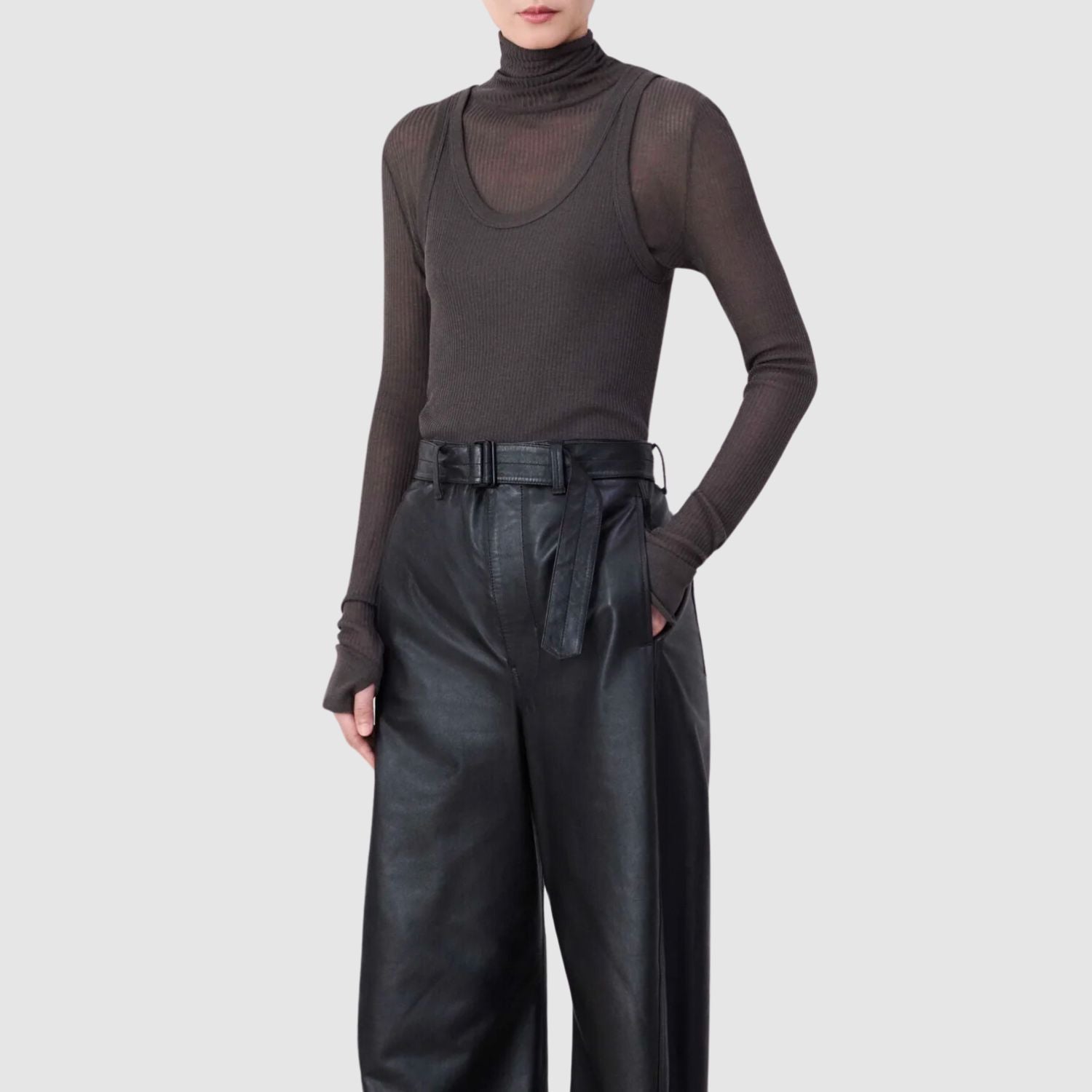 LEMAIRE Seamless Rib Tank Top in Dark Brown