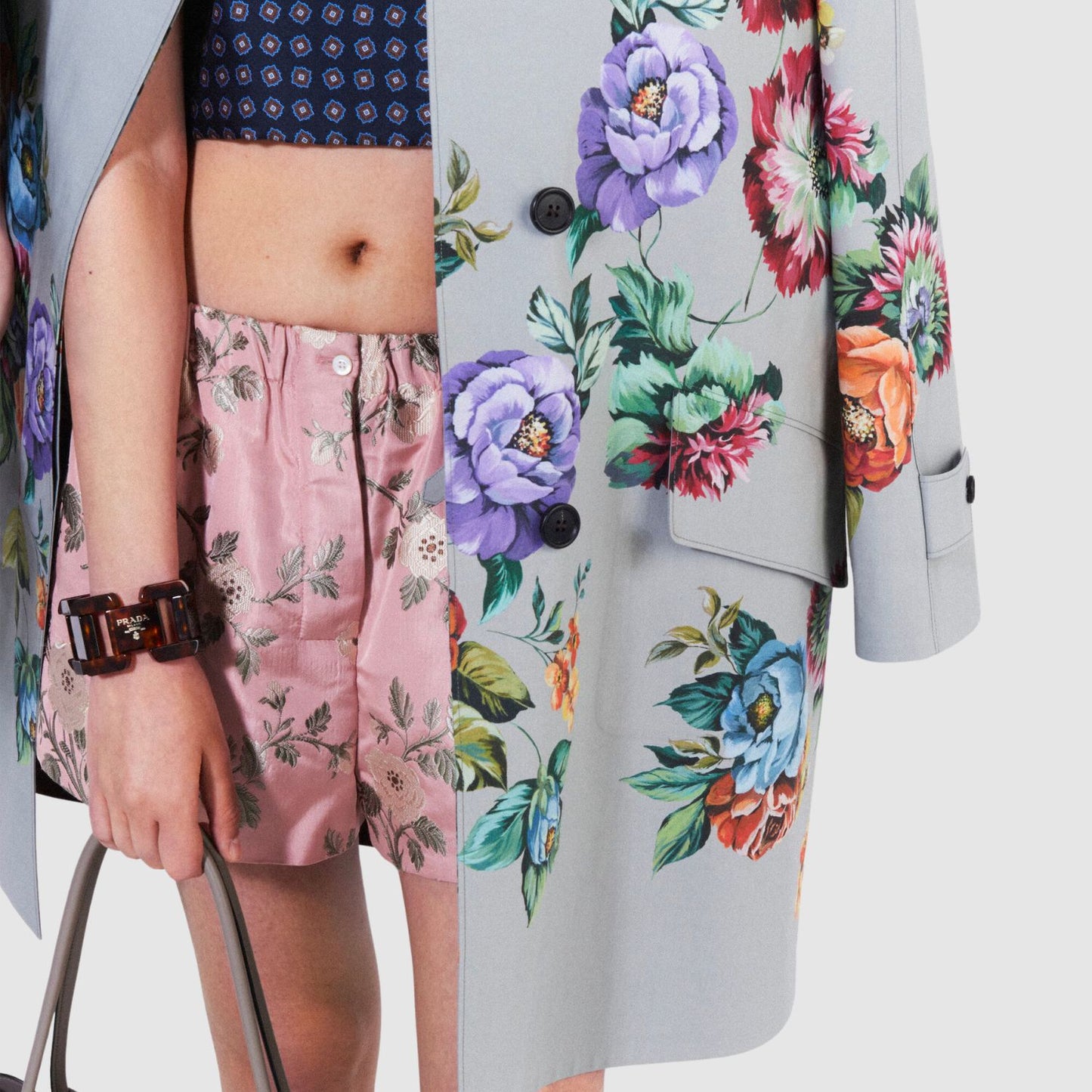 Prado Floral Print Cotton Single-Breasted Coat