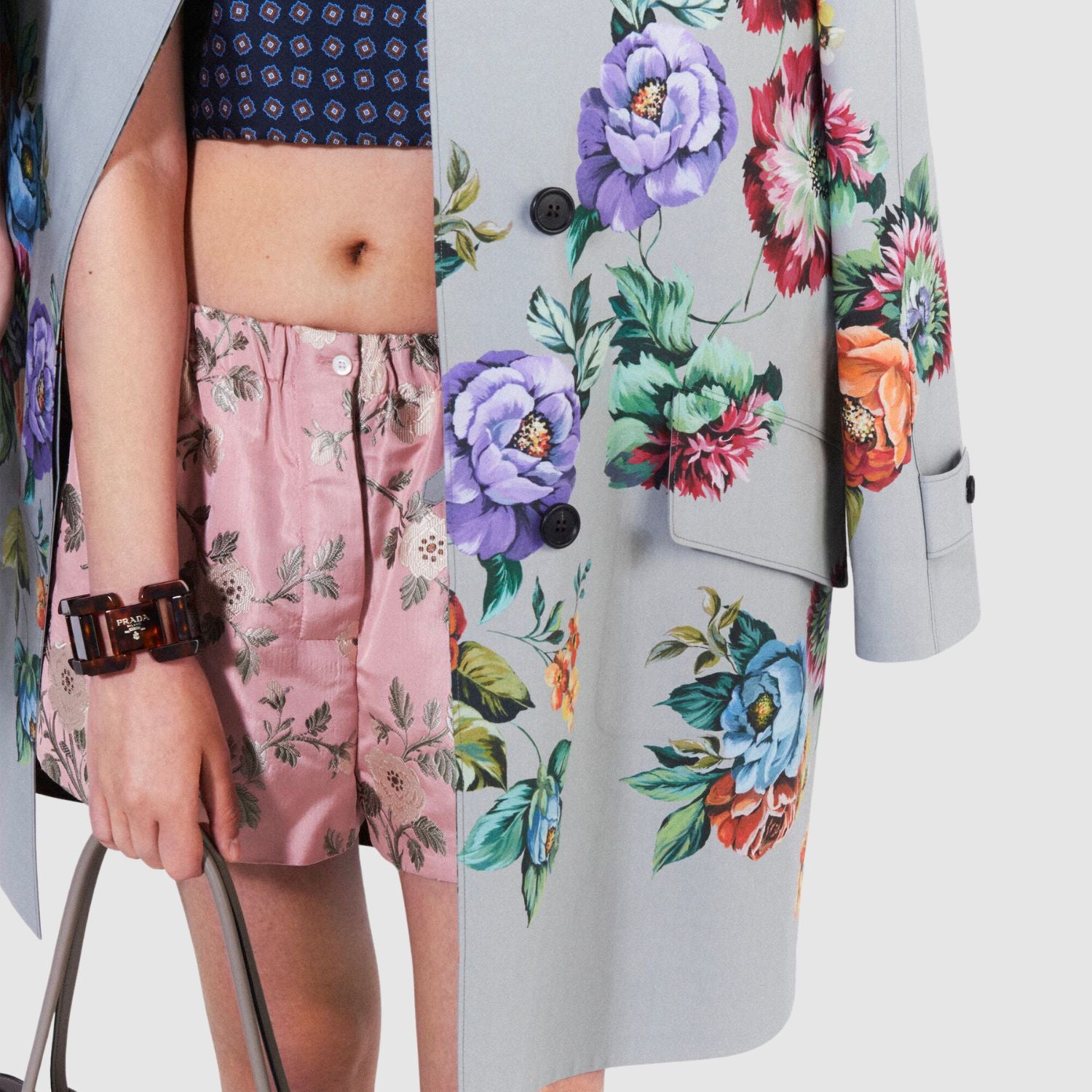 Prado Floral Print Cotton Single-Breasted Coat