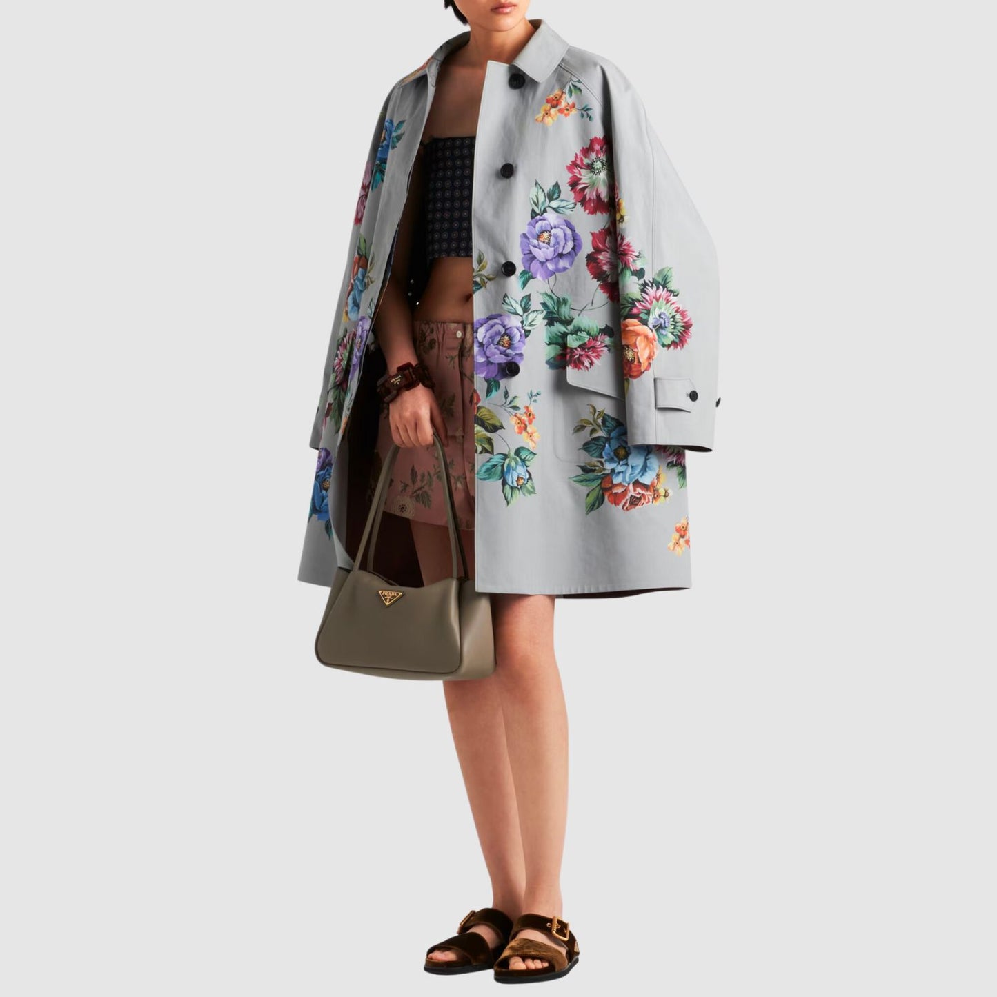 Prado Floral Print Cotton Single-Breasted Coat