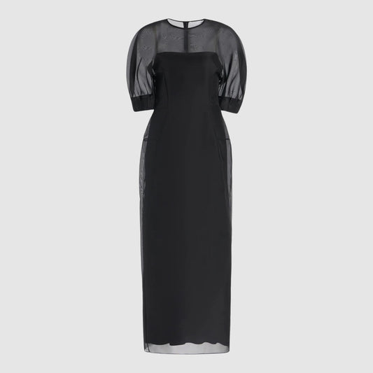 Gabriela Hearst Coretta Sheer Dress with Slip in Black Silk Organza