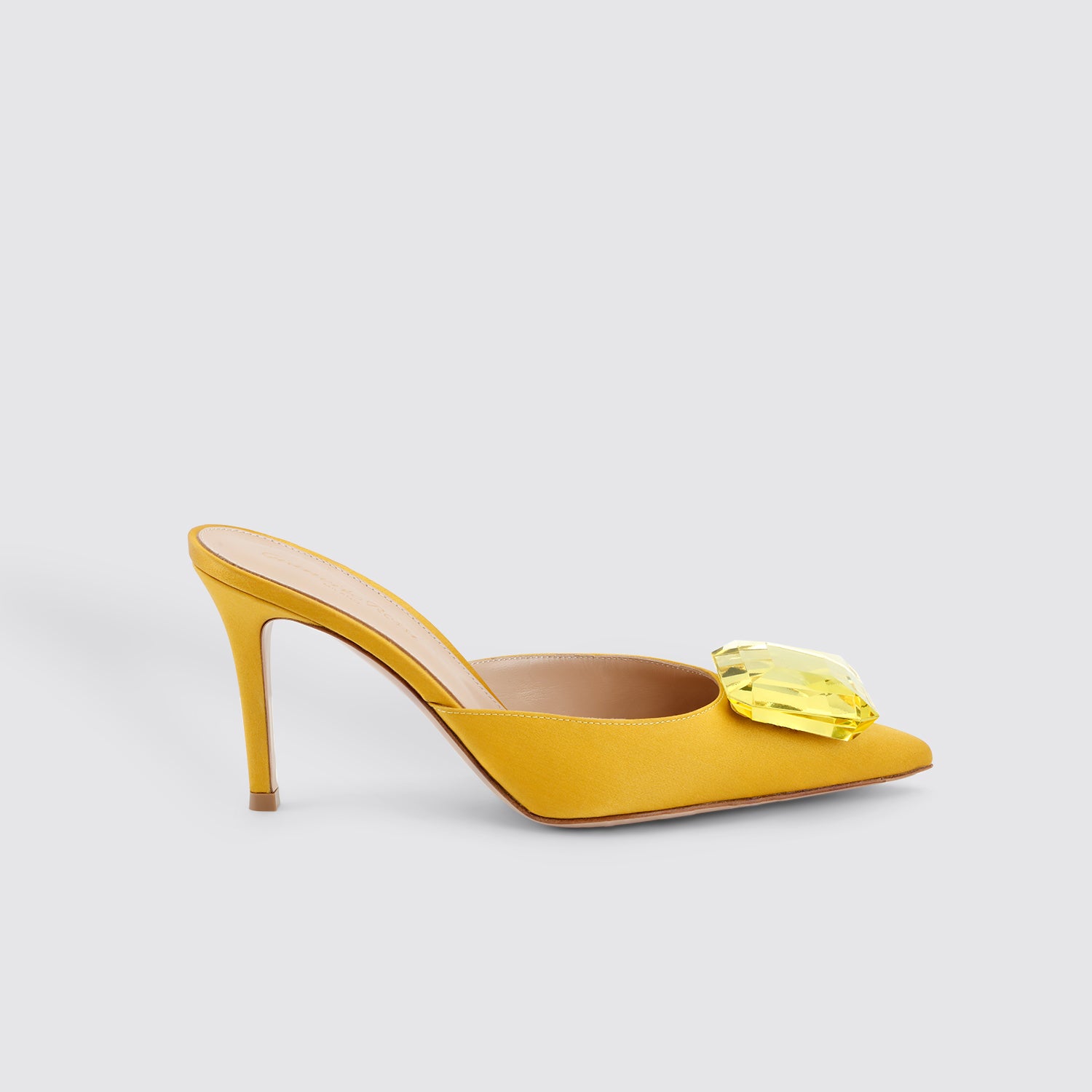 Gianvito Rossi | Satin Mule with Gemstone in Saffron Yellow