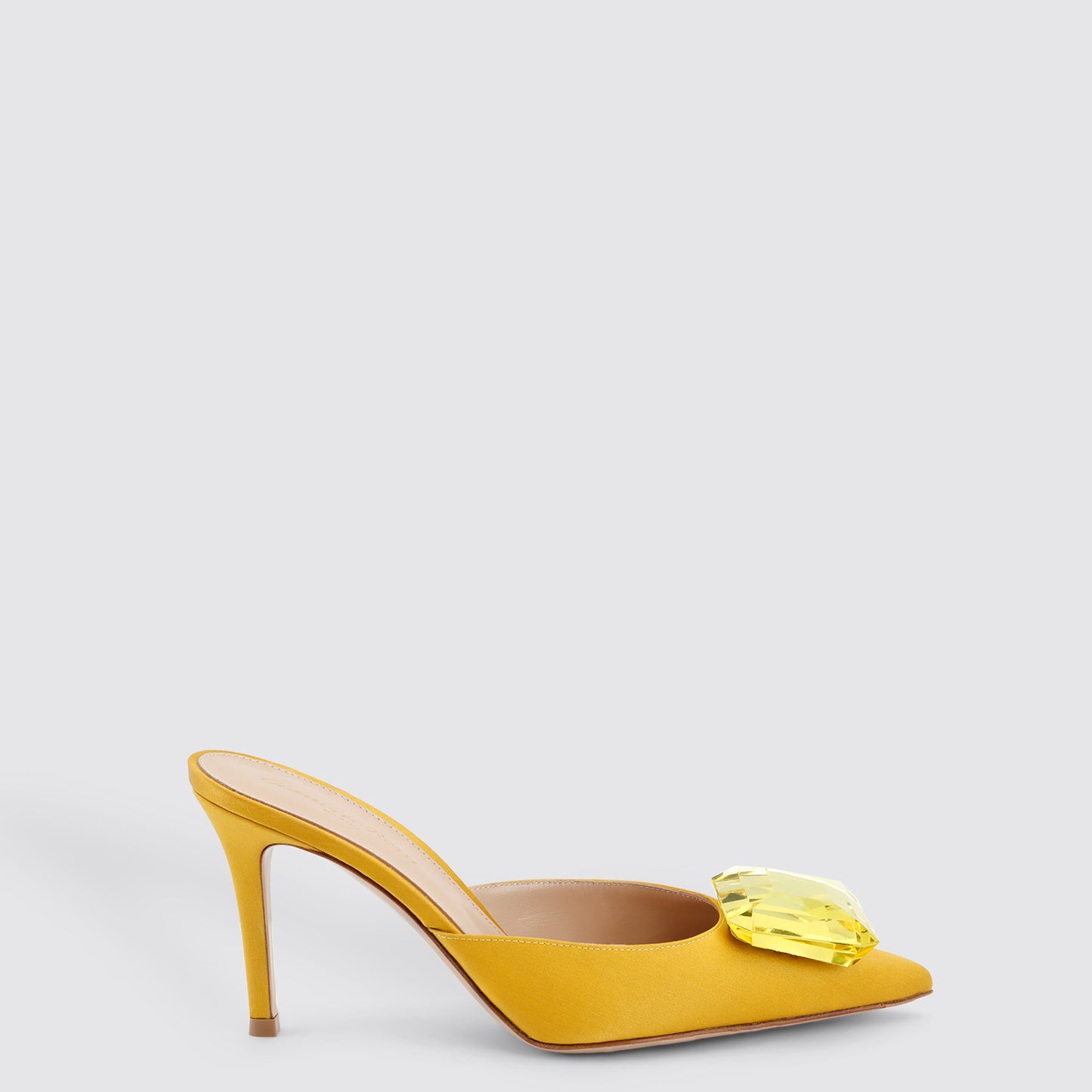 Gianvito Rossi | Satin Mule with Gemstone in Saffron Yellow