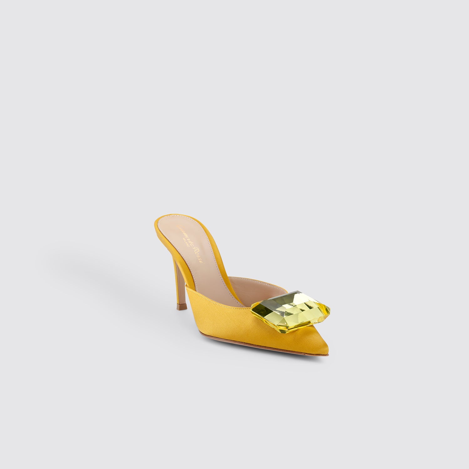 Gianvito Rossi | Satin Mule with Gemstone in Saffron Yellow