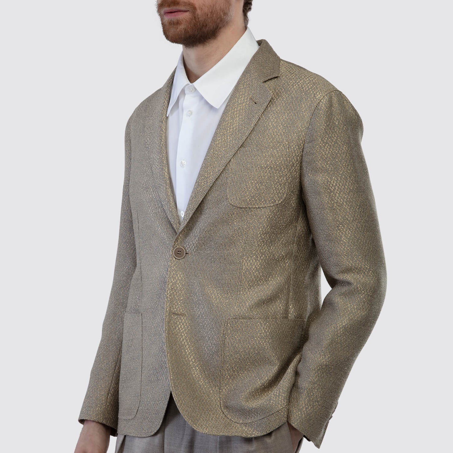 Giorgio Armani Printed Satin Jacket in Gold View 2