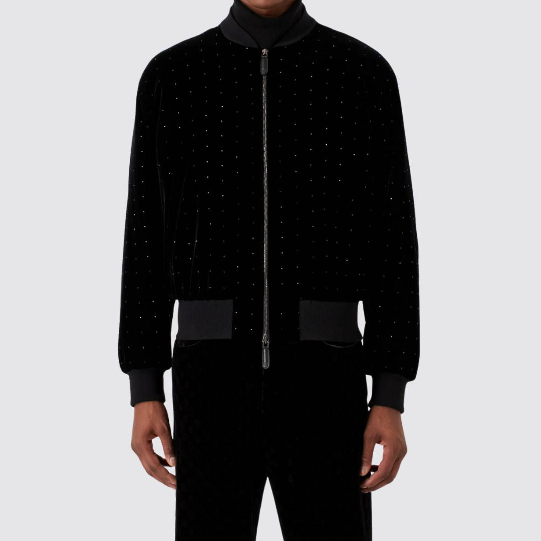 Giorgio Armani Velvet Bomber Jacket Front Model View