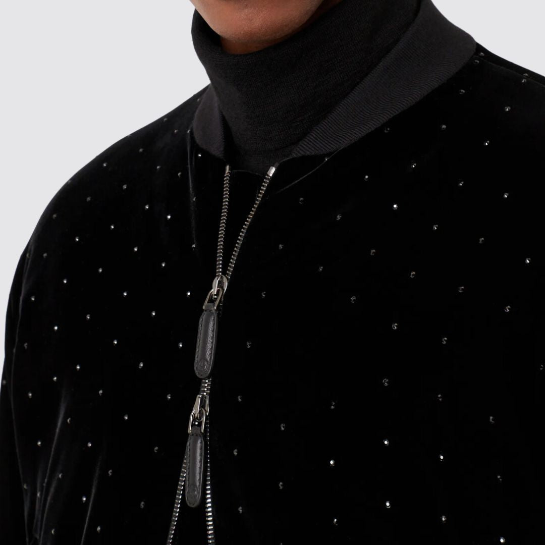 Giorgio Armani Velvet Bomber Jacket Detail Close Up