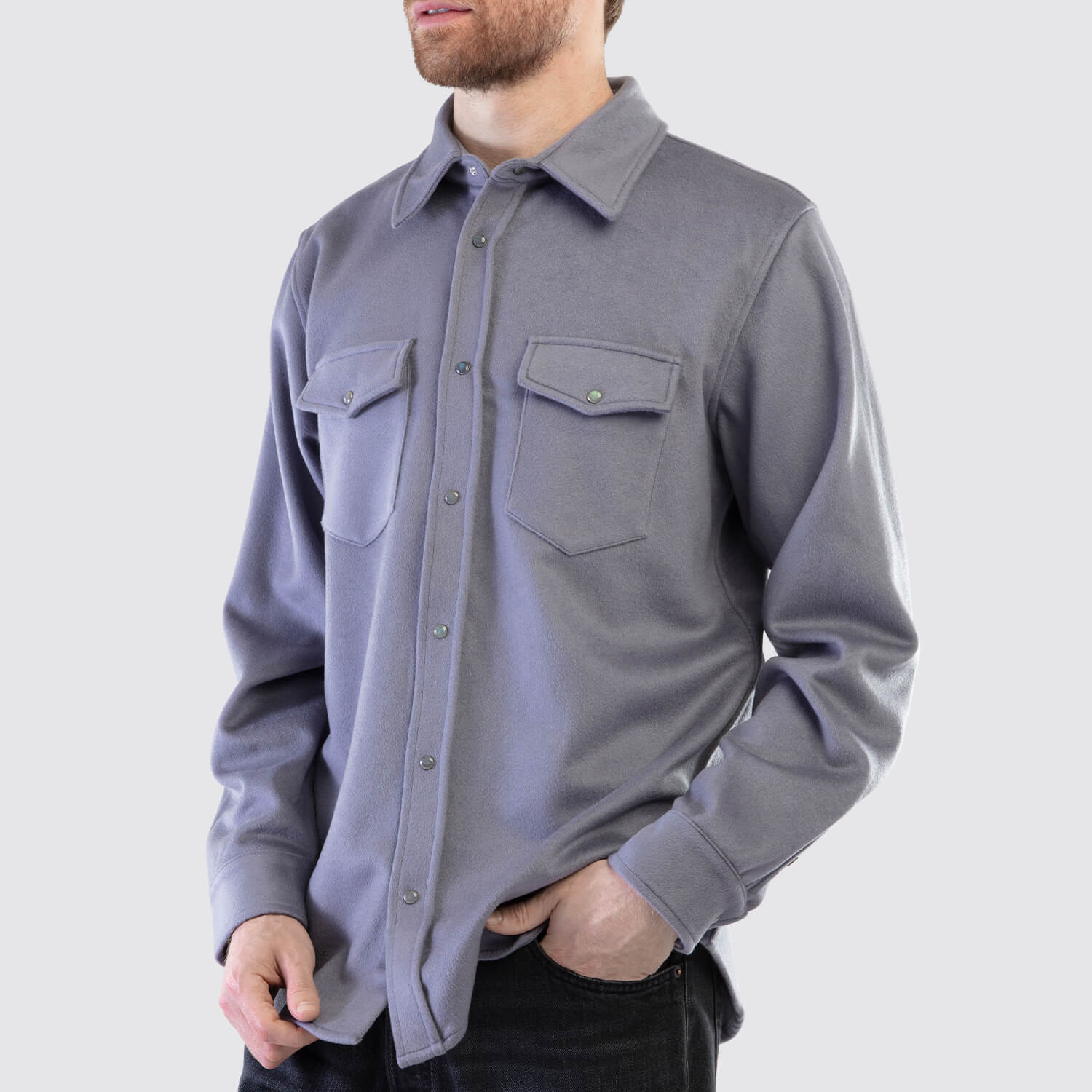 God's True Cashmere Soft Grey Labradorite Cashmere Shirt View 2