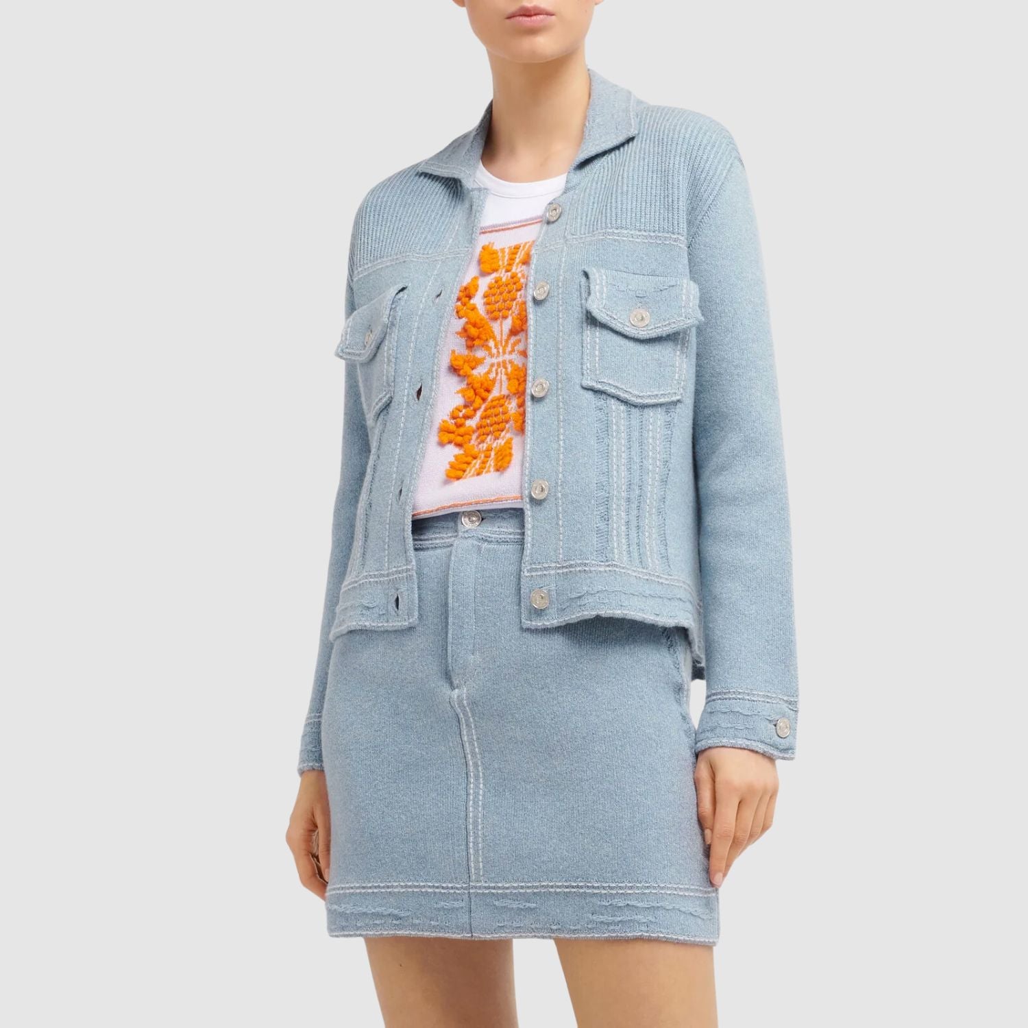 Barrie Denim Cashmere Skirt in Blue