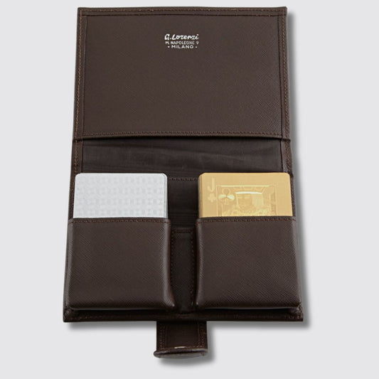Just One Eye Double Set Gilded Playing Cards With Leather Card Case - Open View