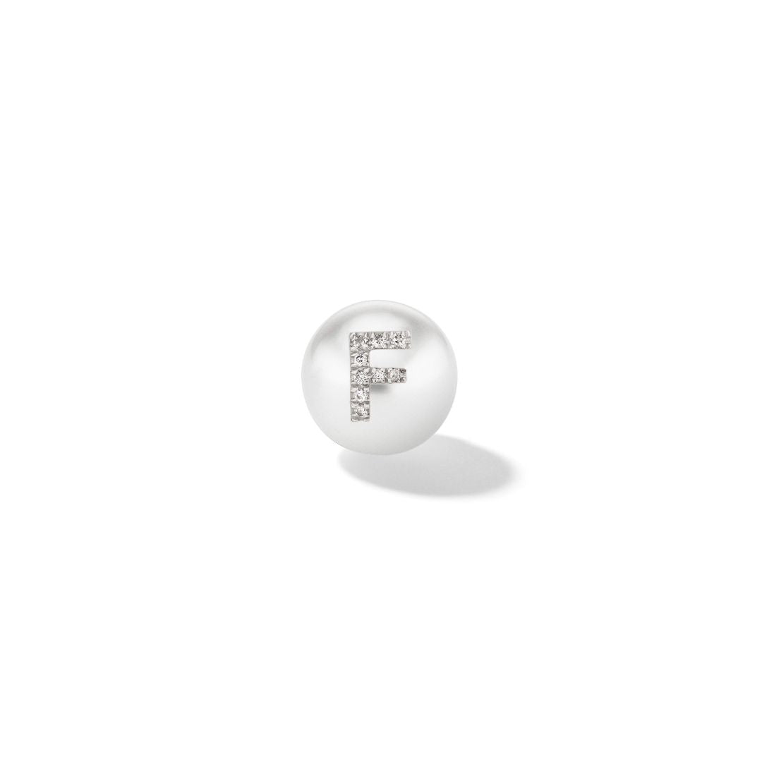 Wilfredo Rosado Letter F Pearl Stud Earring Front View