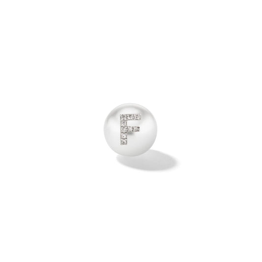 Wilfredo Rosado Letter F Pearl Stud Earring Front View