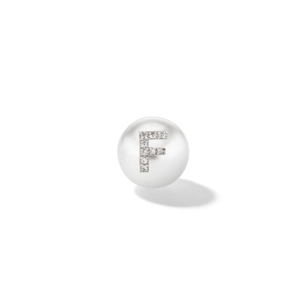 Wilfredo Rosado Letter F Pearl Stud Earring Front View