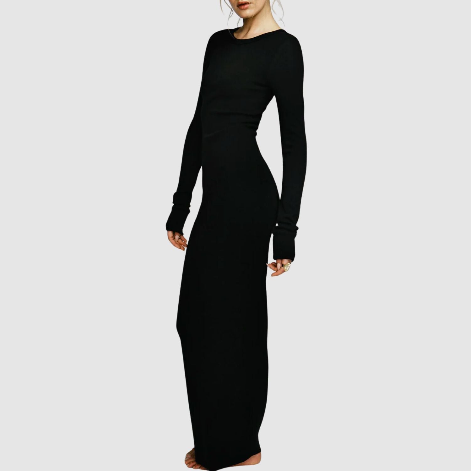 Eterne Long Sleeve Crewneck Maxi Dress