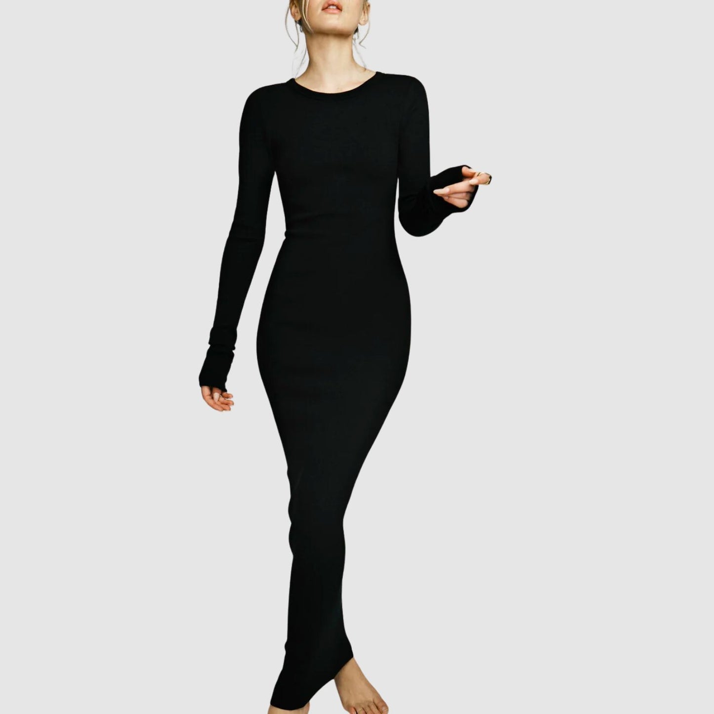 Eterne Long Sleeve Crewneck Maxi Dress