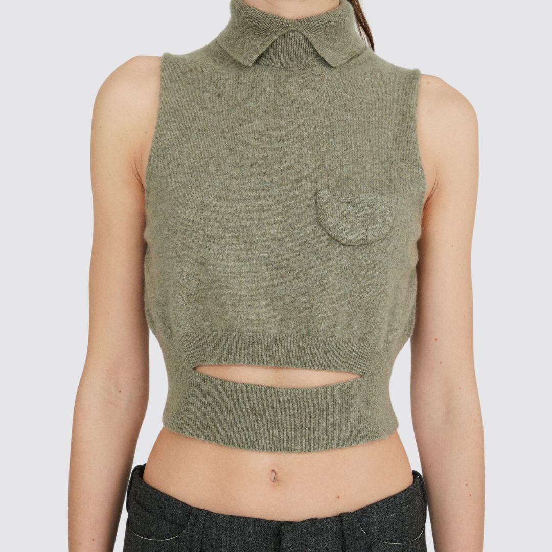 Meryll Rogge | Mock Neck Cashmere Top Front View On Model