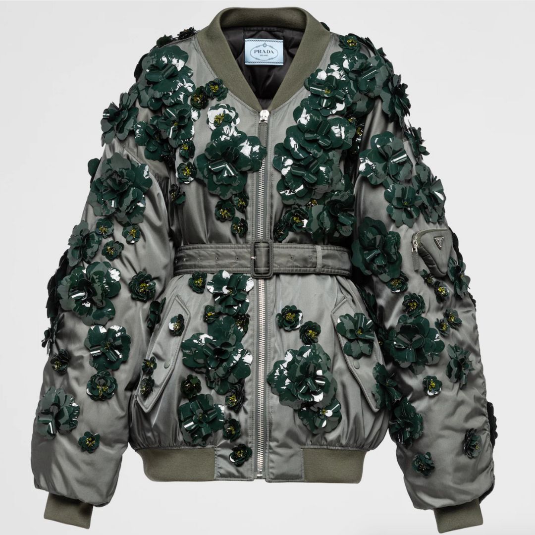 Prada Embroidered Re-Nylon Bomber Jacket