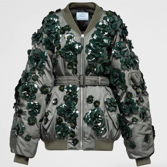 Prada Embroidered Re-Nylon Bomber Jacket