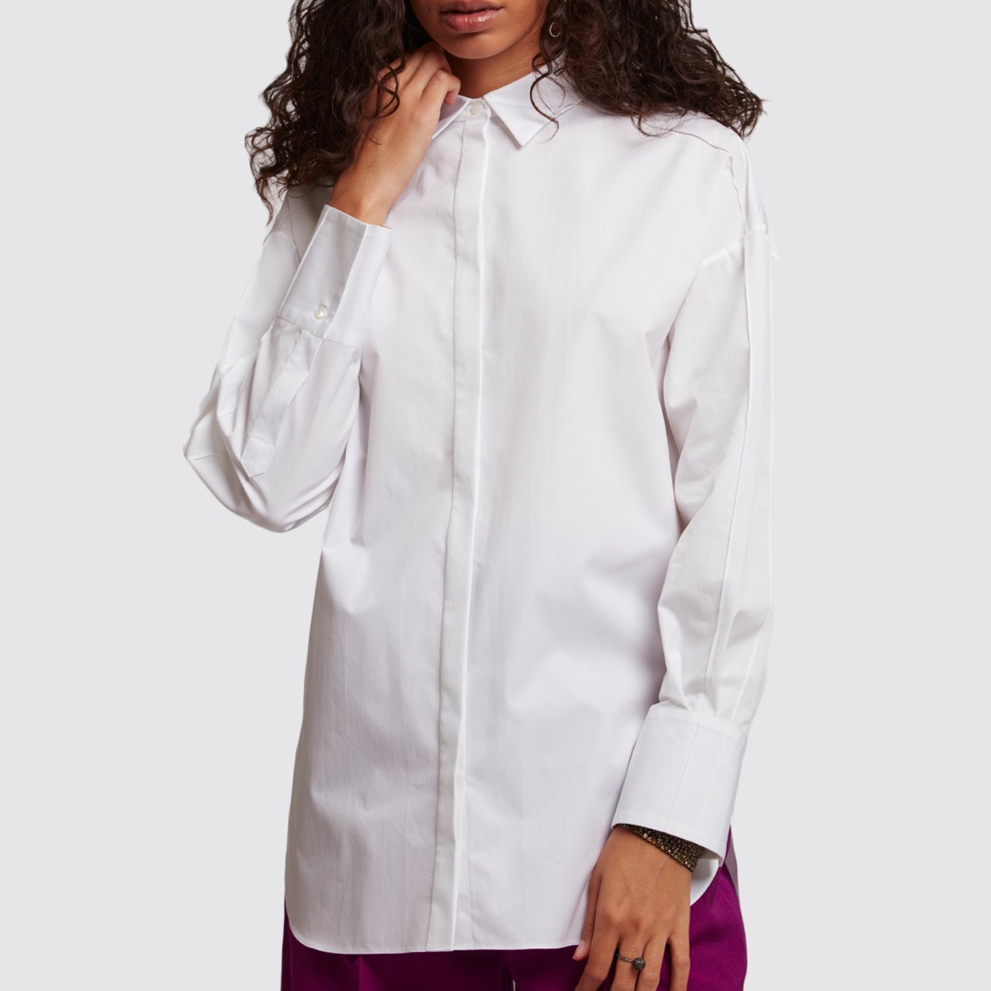 Cotton Shirts | Shop Partow: Hugo White Long Sleeve Shirt
Front