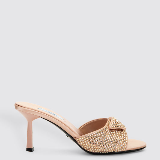 Prada | Satin Heels with Crystals Right Facing View