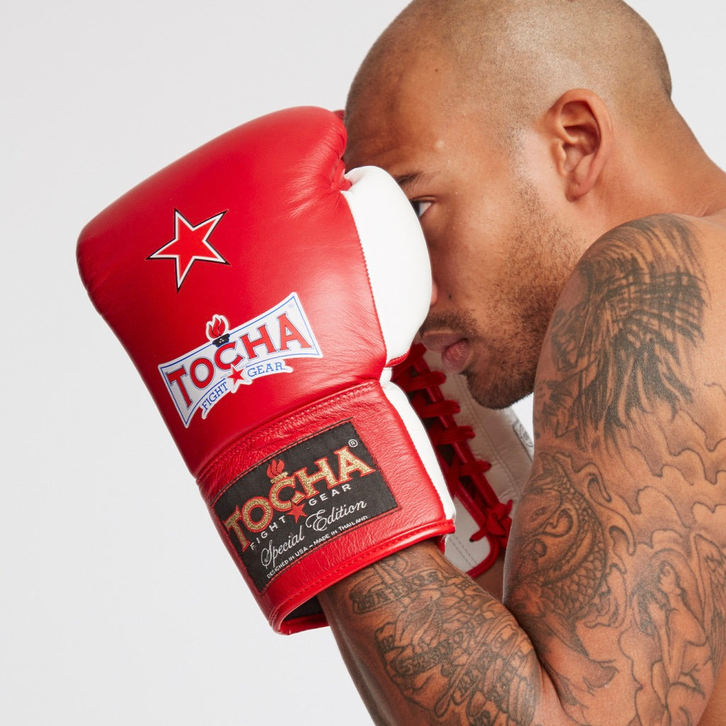 Tocha Fight Gear - Red Lace Up Muay Thai Gloves