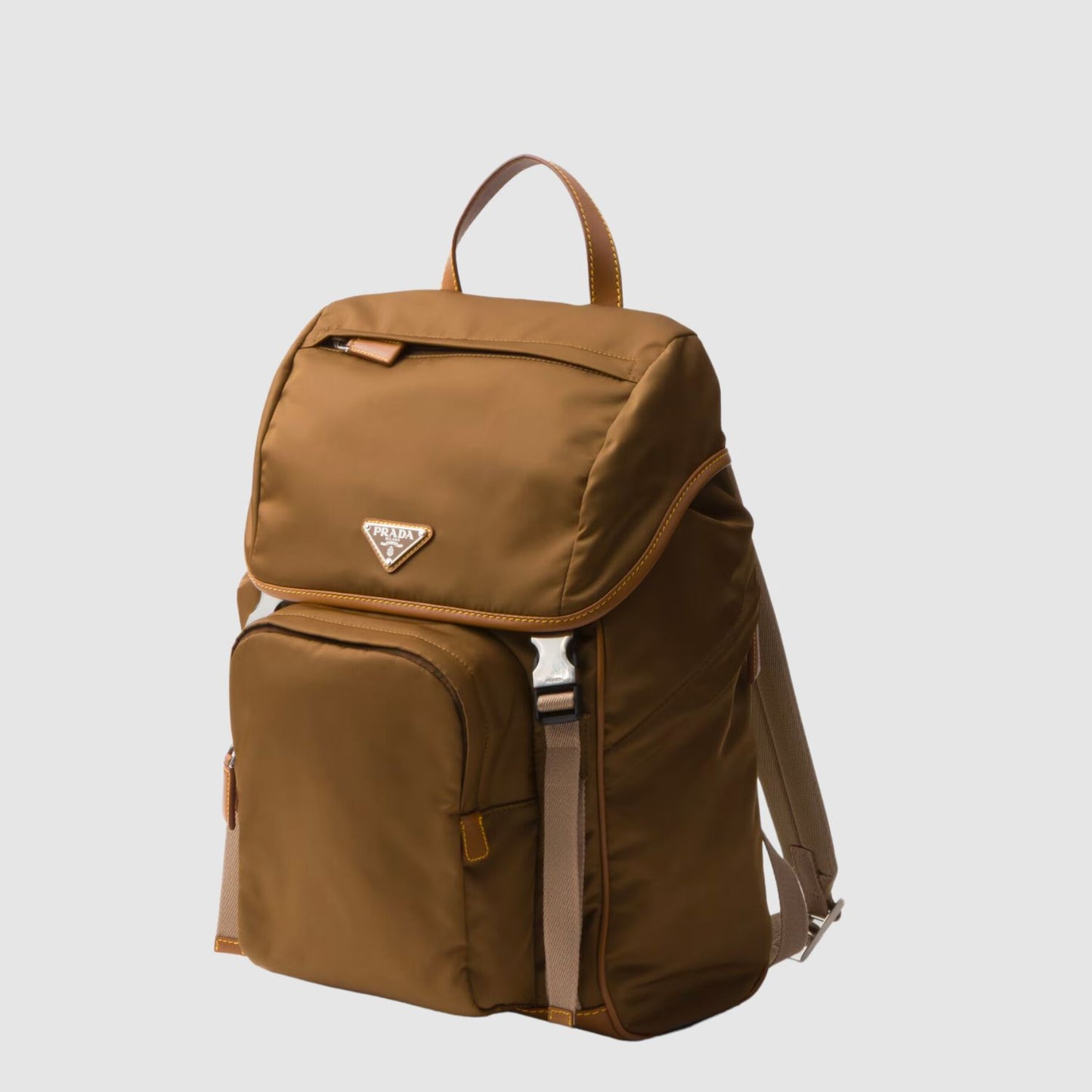 Prada Re-Nylon and Leather Backpack in Cork Beige