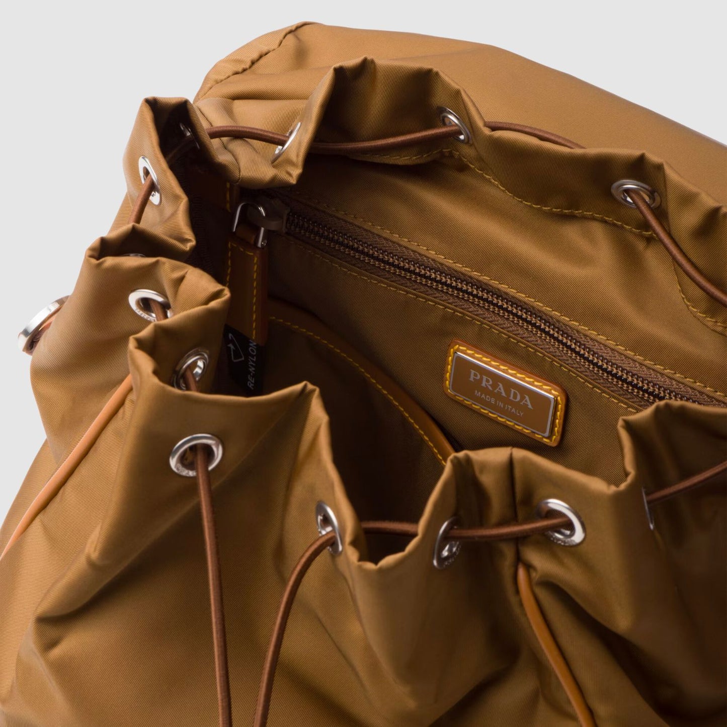 Prada Re-Nylon and Leather Backpack in Cork Beige