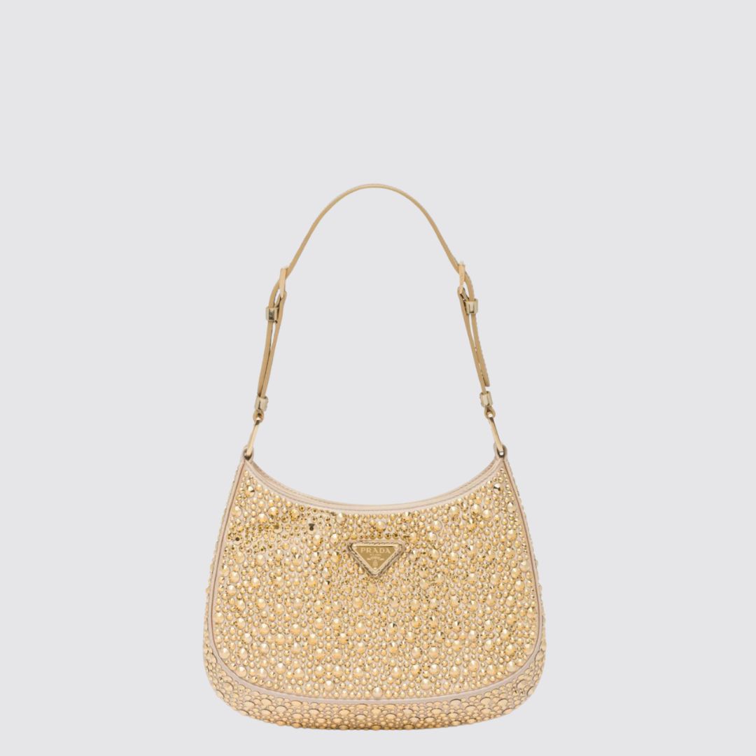 Prada Cleo Satin Bag with Crystals in Gold