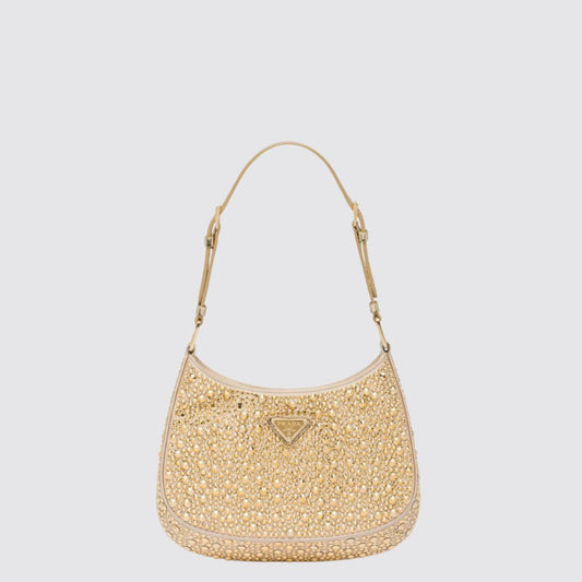 Prada Cleo Satin Bag with Crystals in Gold