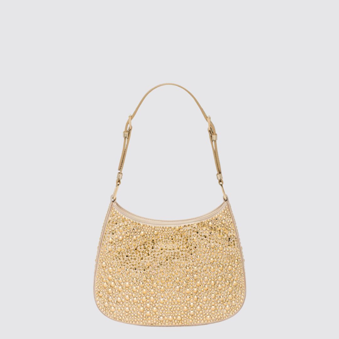 Prada Cleo Satin Bag with Crystals in Gold