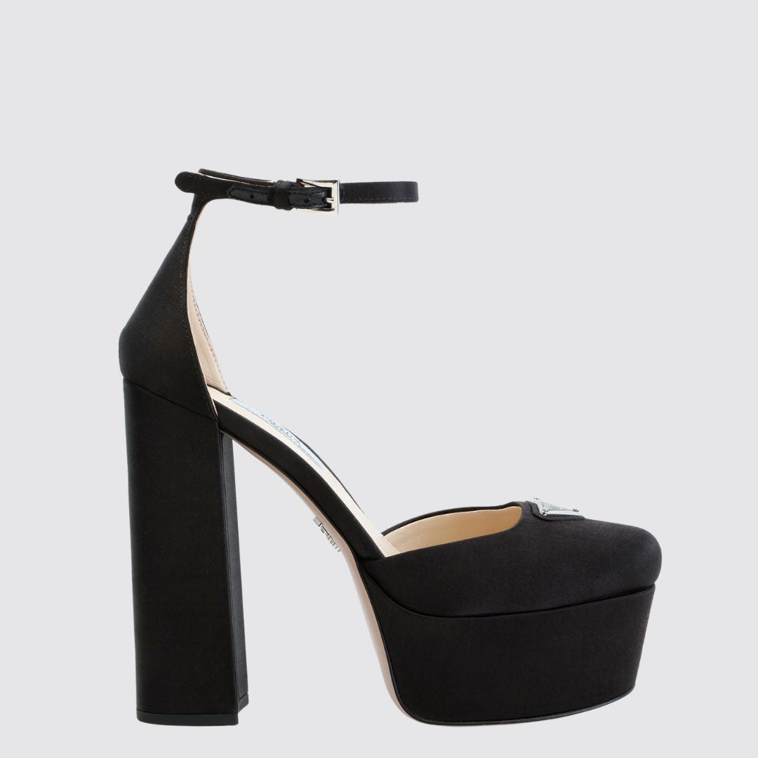 Prada Platform Satin Heels in Black