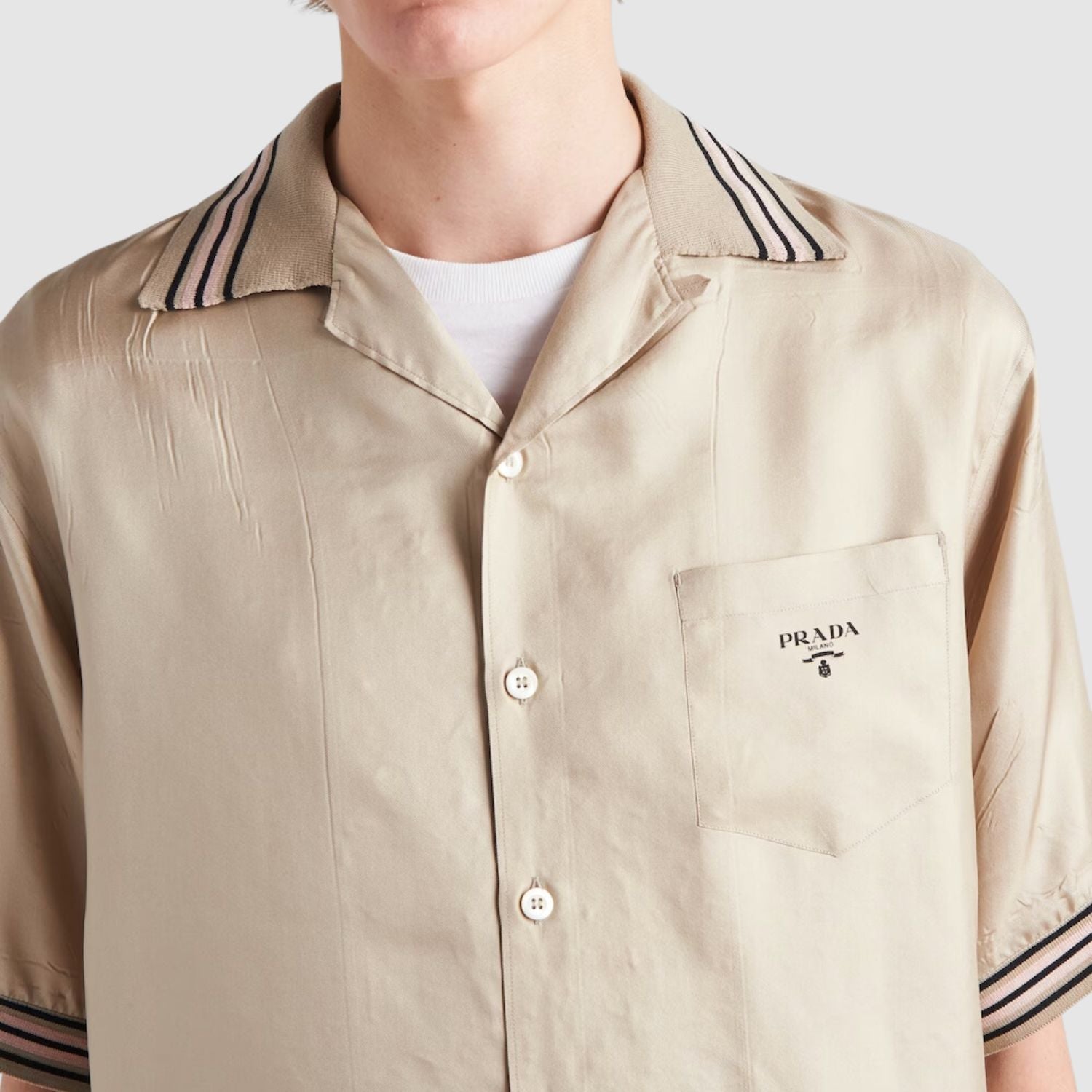 Prada Short-sleeved silk twill shirt