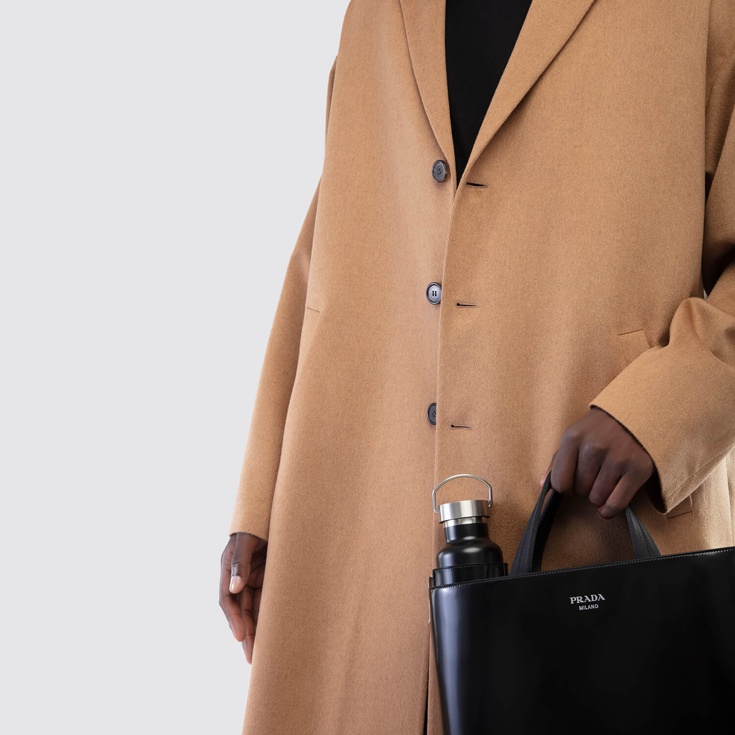 Prada Camel Hair Coat 3/4 Close Up