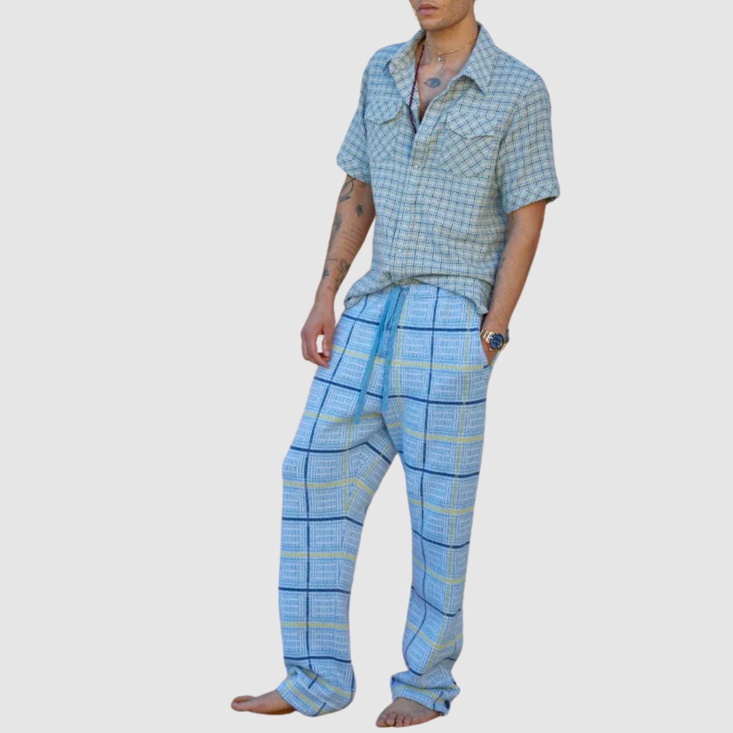 God's True Cashmere Rain Tartan Knit Cashmere Trouser